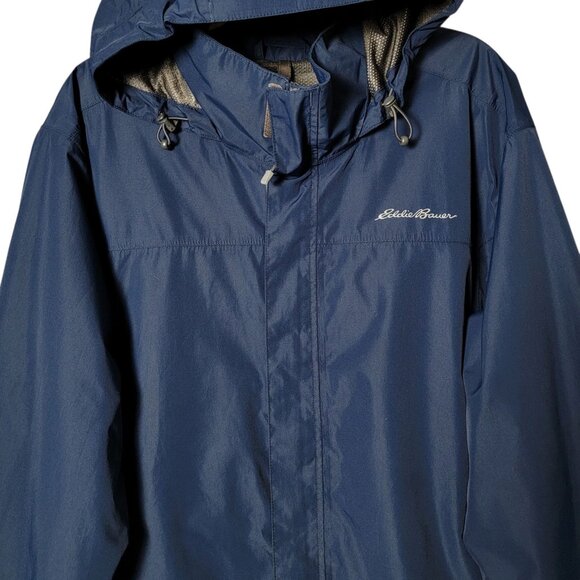 Eddie Bauer Mens Blue Weatheredge Lightweight Hooded Raincoat Jacket 2XL Parka - Picture 3 of 9